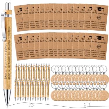Imagem de Resurhang 90 peças de presentes de formatura inspiradores, cadernos kraft de bolso a granel com canetas esferográficas de bambu, chaveiros de madeira, presentes de formatura da classe de 2024, para