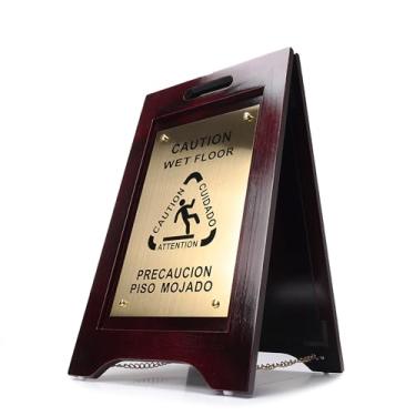 Imagem de Wholesale Hotel Products Placa de piso molhado de madeira premium – bilíngue com pés de plástico antiderrapante, placa de latão – para hotéis, escolas, escritórios, áreas, banheiros, decks de piscina
