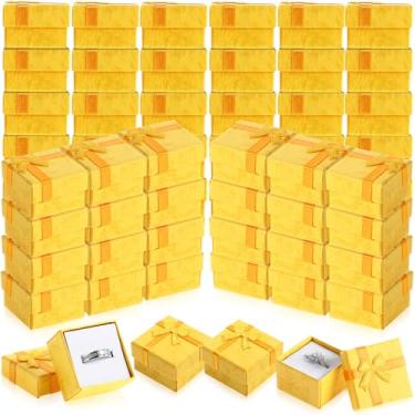 Imagem de Huquary Caixa de presente com 160 peças, caixa de presente de papelão, 4 x 4,5 cm, pequena caixa quadrada de anel com laço de fita para aniversário, Dourado, amarelo, 1 Count (Pack of 160)