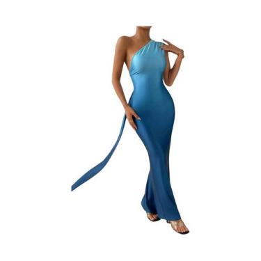 Imagem de Vestido Casual Feminino Sem Mangas Assimétrico Com Babado E Gola Incli