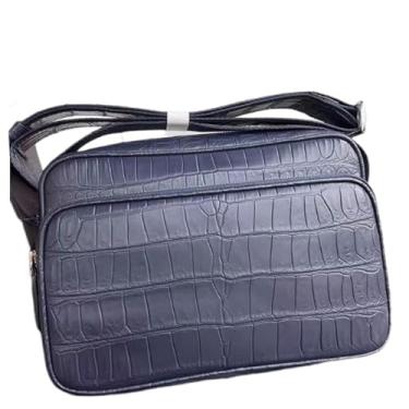 Imagem de Bolsa masculina de couro de crocodilo genuína, azul marinho, bolsa mensageiro de couro de jacaré autêntica, Azul marinho, 27cm (Length) x 19cm(Height) x 8cm(Deep)