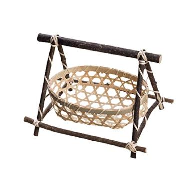 Imagem de Cesta de armazenamento feita à mão em tecido de bambu com porca de porca para piquenique e pão, cesta de armazenamento de cozinha