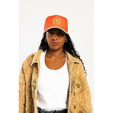 Imagem de Boné snapback aba curva coral rose com aba cotelê bege gg gran guerrer