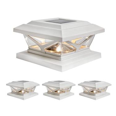 Imagem de HOME ZONE Pacote com 4 lâmpadas de segurança estilo coroa solar com bateria LiFePO4, crepúsculo ao amanhecer, LED de temperatura ajustável de 3000K 5000K, branco