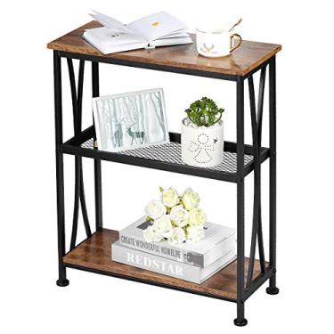 Imagem de Mesa lateral estreita vintage, mesa de canto com prateleiras de armazenamento de 3 níveis, mesa de cabeceira industrial com design curvado para pequenos espaços, mesa de cabeceira, armário de armazenamento para sala de estar, quarto