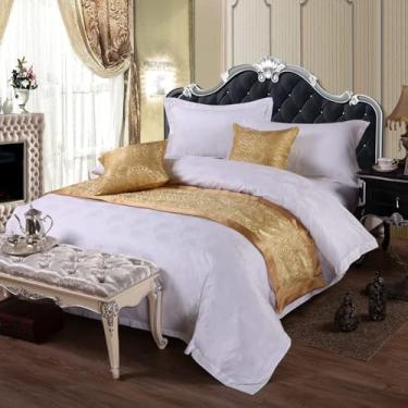 Imagem de HSTANGKY Colchas de cama de hotel, lenço, colchas, proteção de cama macia, cobertas modernas, decorativas, macias, tiras de acabamento de cama para quarto para os pés da cama-dourado1||1 fronha 19,7 x