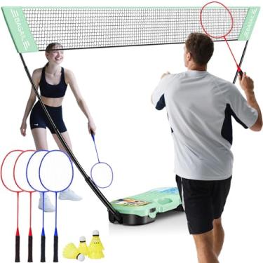 Imagem de BAGAIL Conjunto de rede de badminton portátil - Estojo de armazenamento - Base independente - Configuração rápida - Rede de badminton pop-up com 4 raquetes, 4 petecas para jogos internos e externos