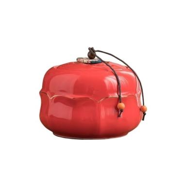 Imagem de Lata de Chá Lata de chá de cerâmica com tampa, recipiente selado para armazenamento em bancada doméstica para açúcar, chá e café Lata de Chá(Red)
