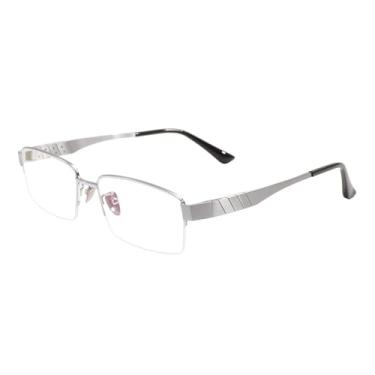 Imagem de HPIRME Armação de óculos retangular de titânio com aro médio, sem aro, para lentes masculinas (tamanho único/prata)
