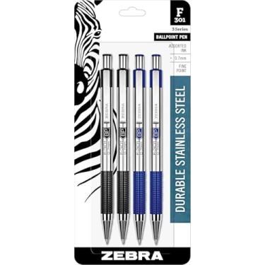 Imagem de Zebra Pens Fine Point F 301, Combo Pack of 2 BLACK INK & 2 BLUE INK metal pens (Total of 4 Pens), Ballpoint Stainless Steel Retractable 0.7mm fine point ink pens