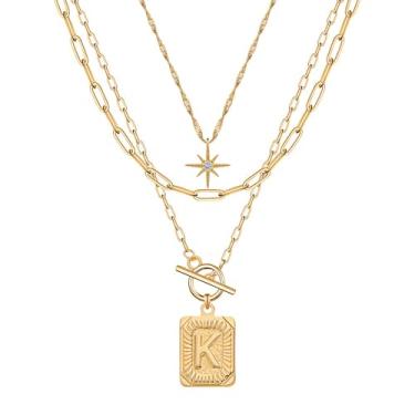 Imagem de Paxuan Colar feminino com inicial personalizada de 3 camadas de ouro delicado - Colar com pingente de letra em camadas de ouro 18K ajustável, corrente de clipe de papel, gargantilha, joias, presentes