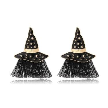 Imagem de QLYOVWE Brincos femininos de Halloween com cristal brilhante, chapéu de bruxa, poção, cadinho, fofo, abóbora, morcego, joia fantasma, dia das bruxas, acessórios de festa de Ação de Graças, Medium