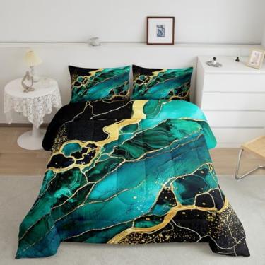 Imagem de Feelyou Conjunto De Edredom Mármore Com Estampa Arte Abstrata Azul-Petróleo, 1 E 2 Fronhas