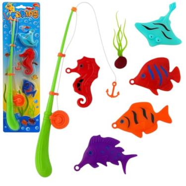 Imagem de Kit Pescaria Infantil, Vara 41cm com 6 Peças, Brinquedo Educativo para Crianças