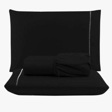 Imagem de Jogo De Lençol Peletizado 400 Fios Queen 3 Peças - Casa - Hotel - Pousada - Preto