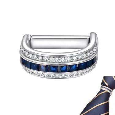 Imagem de RunootPR Clipe de gravata prata para homens anel de gravata de cristal azul zircônia cúbica fecho de gravata negócios casamento terno joias presente, Prata, 0.8inches