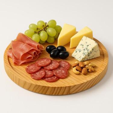 Imagem de Tábua de Queijos e Frios Redonda Madeira Pinus Grande 30cm - Luggari