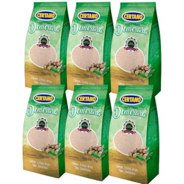 Imagem de Kit 6 Pacotes Açucar Demerara Pacote 1kg Cada Certano Produto Menos Processado