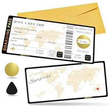 Imagem de Teyomi Bilhete de presente de raspadinha de cartão de embarque, cartão de raspadinha de bilhete de viagem preto com envelope, cartão de presente de viagem exclusivo, bilhete surpresa para raspar e