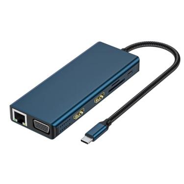 Imagem de QWQJ Estação de ancoragem, monitores duplos, 12 em 1, adaptador USB C, adaptador multiportas, 4 portas USB, leitor de cartão VGA Ethernet para laptop