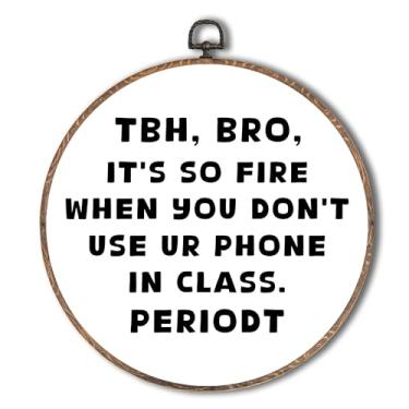 Imagem de Yorhifa Arte de parede emoldurada para sala de aula, arte de parede redonda minimalista em preto e branco, decoração de paredes redondas inspiradoras modernas, sem telefone na sala de aula, arte de