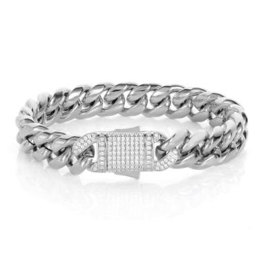 Imagem de Pulseira masculina de corrente cubana Hip-Hop em ouro 14K com moissanite, fecho de mola, design polido redondo, luxuoso e durável, perfeita para homens modernos que procuram acessórios ousados e