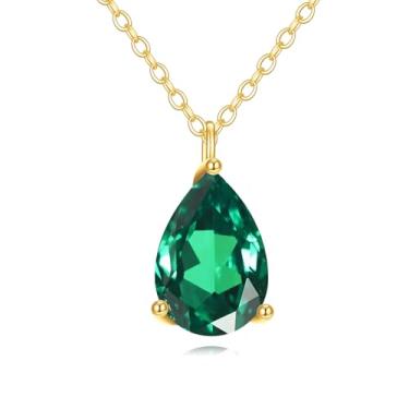 Imagem de KECHO Colares de esmeralda de ouro 14K simples e verde gargantilha de zircônia cúbica delicados com pedra de nascimento de maio, presentes de aniversário para mulheres, Medium, Ouro, Cristal