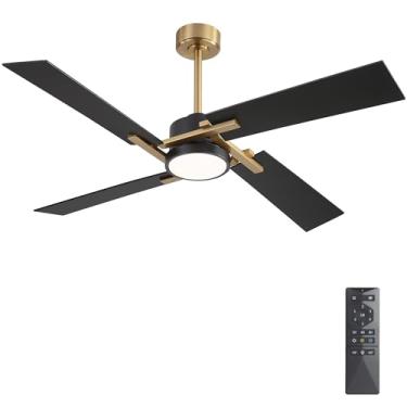 Imagem de WINGBO Ventilador De Teto De 56 Polegadas Com Luz E Controle Remoto, 4 Lâminas De Compensado, Motor Dc Reversível De 6 Velocidades, Regulável, 3Cct, Ventilador De Teto Estilo Fazenda Para Quarto, Sa