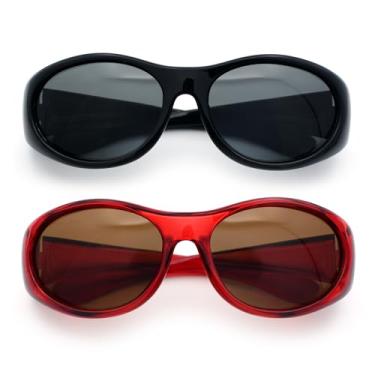 Imagem de SA106 Óculos de sol polarizados OTG tamanho infantil 47 mm, [Pacote com 2] Preto e Vermelho