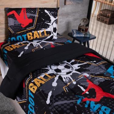 Imagem de Kit Edredom + Jogo de Lençol Solteiro 3 Peças Infantil Estampado Futebol