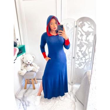Imagem de vestido longo com capuz - neide modas, Azul, Vermelho, G 44 40