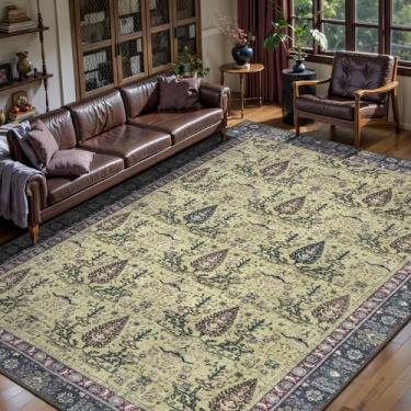 Imagem de Tapete lavável para sala de estar, vintage boho antiderrapante para área grande, tapete roxo, palmeira roxa, tapete macio de pelo baixo, tapetes dobráveis para quarto, sala de jantar, dormitório