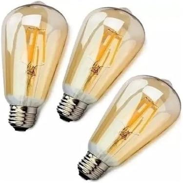 Imagem de Kit 3 Lampada Filamento De Led St64 Retro Vintage E27 Bivolt Ambar Branco Quente