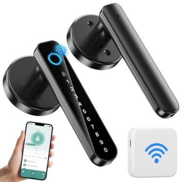 Imagem de VBUFKRIT Fechadura de porta com impressão digital - maçaneta biométrica inteligente - maçaneta de porta com teclado de senha, para quarto, hotel, escritório, apartamento (preto+WI-FI)