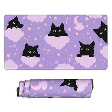 Imagem de Tapete de rato fofo para gatos pretos longo estendido GG roxo para jogos, tapete de mesa grande, bordas costuradas, 75 x 40 cm