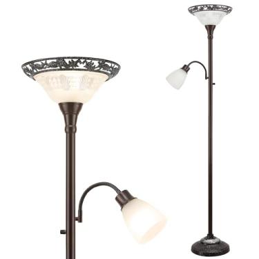 Imagem de Luvkczc Luminária de chão de 177,8 cm para sala de estar, quarto, escritório - luminária de pé com 2 cabeças com poste de metal e base pesada - Luz de leitura de canto alta vintage - sem lâmpadas