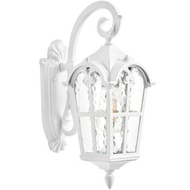 Imagem de VIANIS Luzes brancas para varanda externa, suporte de parede para luminárias externas do crepúsculo ao amanhecer, iluminação externa para casa com vidro ondulado, luminária de lanterna para garagem de