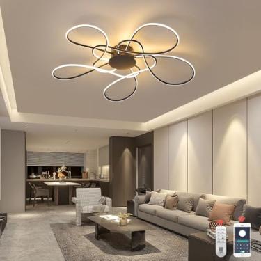 Imagem de DXDEGNCAI Luz de teto LED de alumínio, luminária de lustre regulável com controle remoto para sala de estar, sala de jantar, quarto, cozinha 3000K-6000K