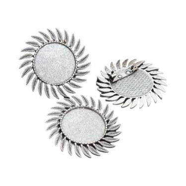 Imagem de Broche de Bronze Banhado a Prata - Estilo Folhas - 5 Peças com Base pa