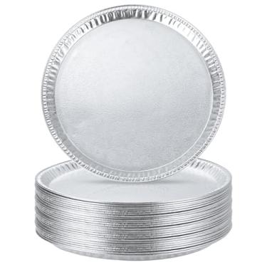 Imagem de ZUQIAN Pacote com 25 bandejas descartáveis de folha de alumínio de 30 cm, formas redondas de pizza planas, travessas de servir para festas, pratos de lata descartáveis para vegetais, frutas, fatias de
