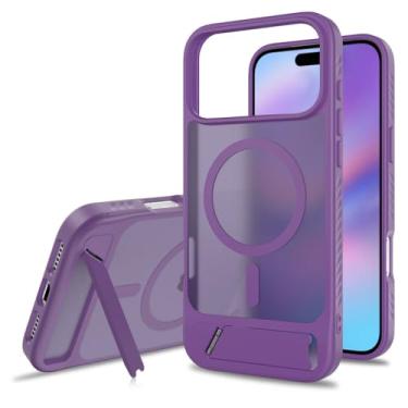 Imagem de LTLMYDAM Capa com suporte para iPhone 17 Pro Max/17 Pro/17 Air/17, capa de telefone fina magnética transparente com suporte ajustável capa antiamarelamento, roxo, 17 Air