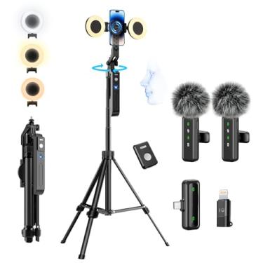 Imagem de Yayusi Kit de vlogging para iPhone/Android, tripé magnético de rastreamento facial de 71 polegadas com luz, microfone/controle remoto, essenciais para criadores de conteúdo