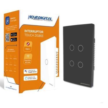 Imagem de Interruptor novadigital zigbee touch 4 botões - Nova Digital, Preto
