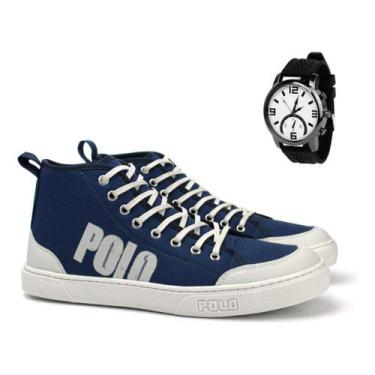 Imagem de Tênis Casual Masculino Polo Cano Alto Sneaker+relógio Brinde - Polo Wh