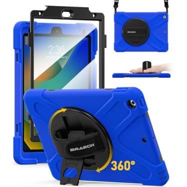 Imagem de BRAECN Nova capa para iPad 9ª/8ª/7ª geração de 10,2 polegadas 2021/2020/2019 com [suporte] [protetor de tela] [alça de mão] [alça de ombro], capa resistente para Apple iPad 9ª/8ª/7ª geração 10,2
