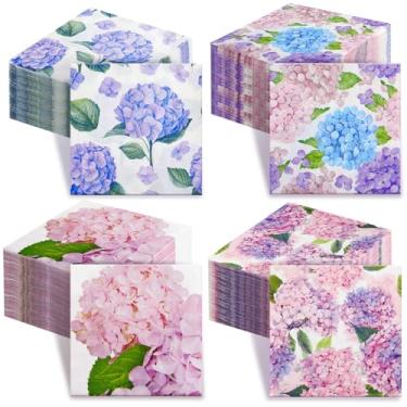 Imagem de Mudder 200 guardanapos de coquetel de hortênsia, 16,5 cm x 16,5 cm descartáveis decorativos multicoloridos florais 3 camadas, guardanapos de papel para banheiro de hóspedes para outono, casamento