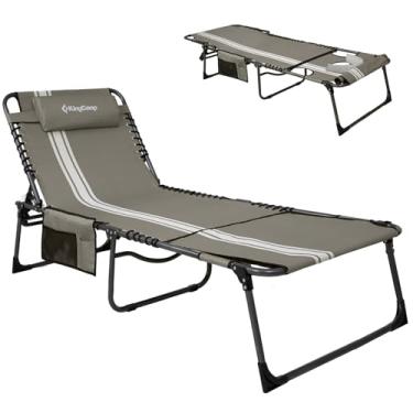 Imagem de KingCamp Espreguiçadeira dobrável para uso externo com orifício para o rosto, cadeira de bronzeamento de 5 posições ajustável e resistente para praia, pátio, banhos de sol, piscina, gramado com