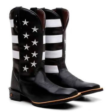 Imagem de Bota Texana Masculina Couro Country Western Estados Unidos Preta - Mad