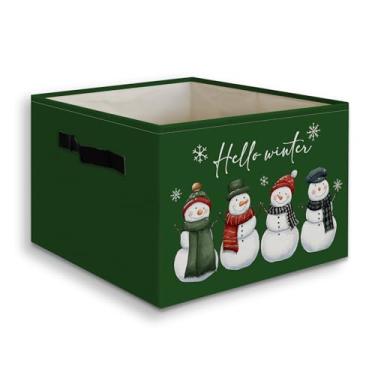 Imagem de JUIOEIU Olá inverno, boneco de neve, caixa de armazenamento dobrável com alças, boneco de neve de inverno verde, cesta organizadora dobrável para quarto, banheiro, quarto de crianças, roupas