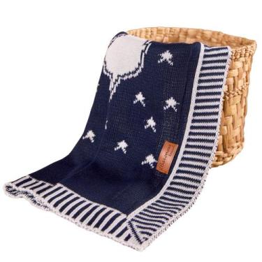 Imagem de Manta Cobertor Bebê Nana Neném Jacard - Baronesa Tricot, Azul Marinho